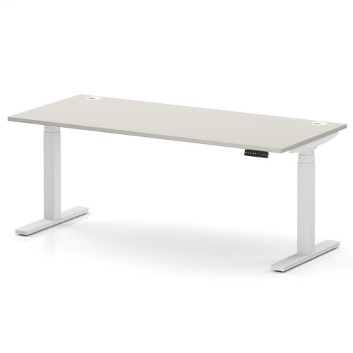 Air 1800 x 800mm Height Adjustable Office Desk Dove Grey Top Cable Ports White Leg