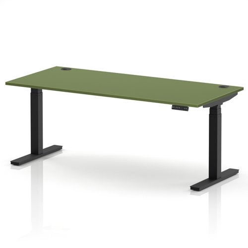 Air 1800 x 800mm Height Adjustable Office Desk Moss Green Top Cable Ports Black Leg