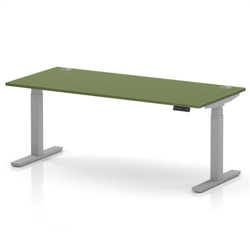 Air 1800 x 800mm Height Adjustable Office Desk Moss Green Top Cable Ports Silver Leg