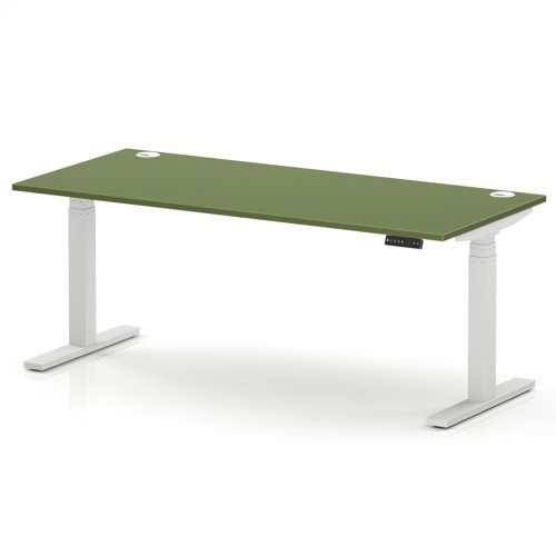 Air 1800 x 800mm Height Adjustable Office Desk Moss Green Top Cable Ports White Leg