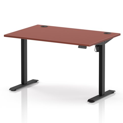 Air Lite 1200 x 800mm Height Adjustable Office Desk Brick Red Top Cable Ports Black Leg