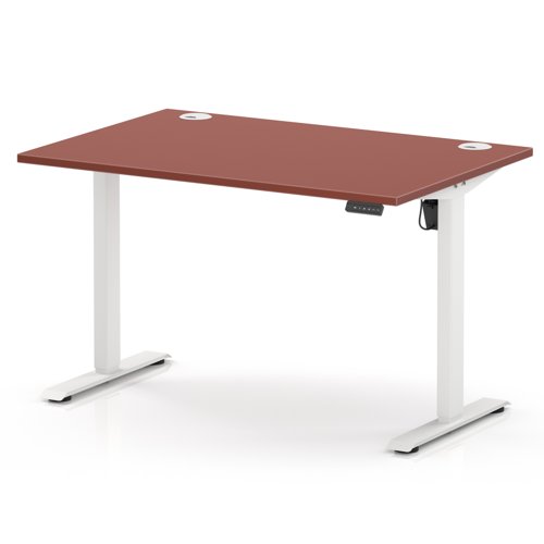 Air Lite 1200 x 800mm Height Adjustable Office Desk Brick Red Top Cable Ports White Leg