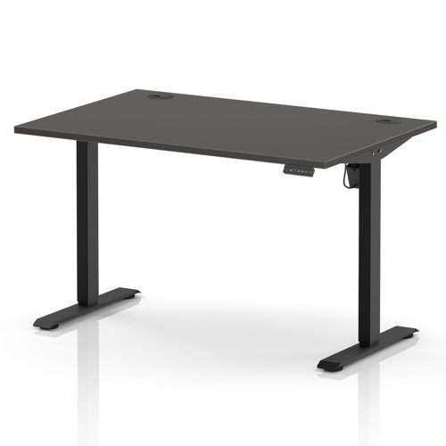 Air Lite 1200 x 800mm Height Adjustable Office Desk Carbon Grey Top Cable Ports Black Leg