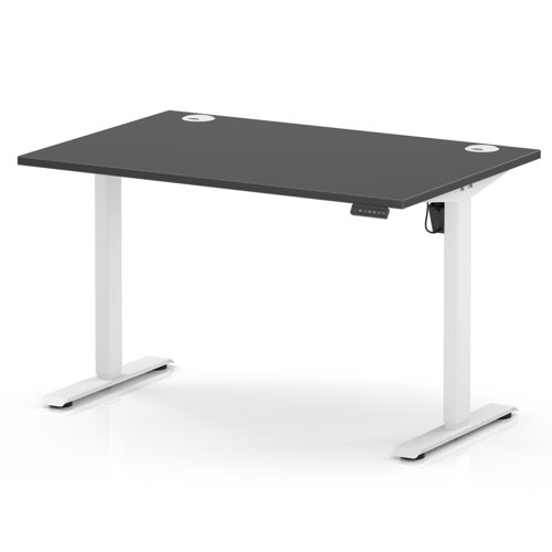 Air Lite 1200 x 800mm Height Adjustable Office Desk Carbon Grey Top Cable Ports White Leg