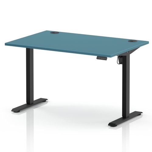 Air Lite 1200 x 800mm Height Adjustable Office Desk Dark Teal Top Cable Ports Black Leg