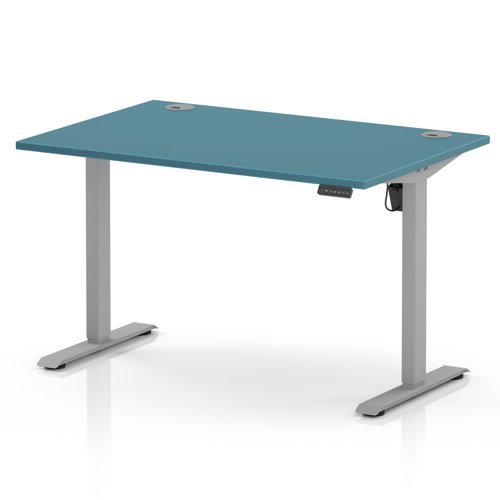 Air Lite 1200 x 800mm Height Adjustable Office Desk Dark Teal Top Cable Ports Silver Leg