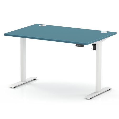 Air Lite 1200 x 800mm Height Adjustable Office Desk Dark Teal Top Cable Ports White Leg