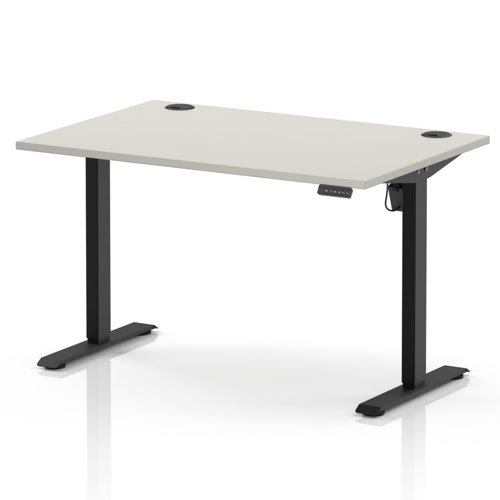 Air Lite 1200 x 800mm Height Adjustable Office Desk Dove Grey Top Cable Ports Black Leg