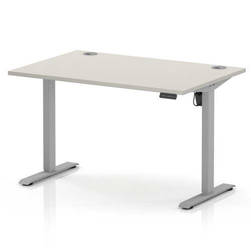 Air Lite 1200 x 800mm Height Adjustable Office Desk Dove Grey Top Cable Ports Silver Leg
