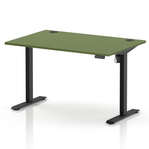 Air Lite 1200 x 800mm Height Adjustable Office Desk Moss Green Top Cable Ports Black Leg