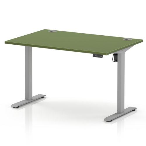 Air Lite 1200 x 800mm Height Adjustable Office Desk Moss Green Top Cable Ports Silver Leg