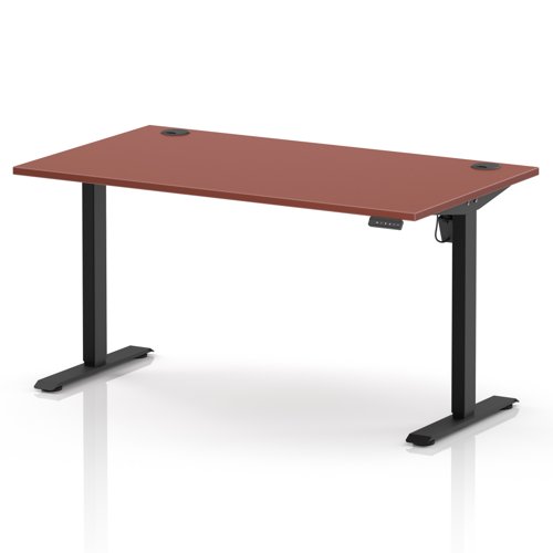 Air Lite 1400 x 800mm Height Adjustable Office Desk Brick Red Top Cable Ports Black Leg