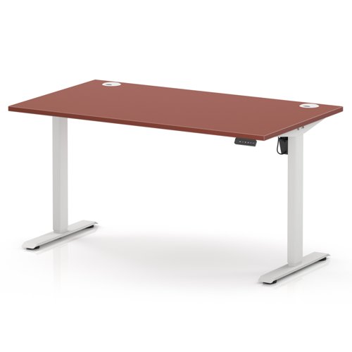 Air Lite 1400 x 800mm Height Adjustable Office Desk Brick Red Top Cable Ports White Leg