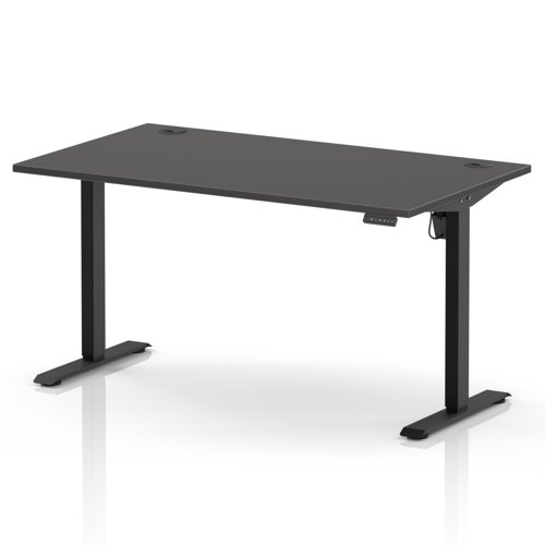 Air Lite 1400 x 800mm Height Adjustable Office Desk Carbon Grey Top Cable Ports Black Leg