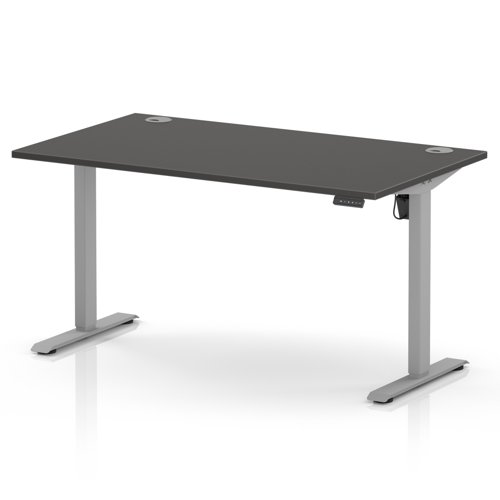 Air Lite 1400 x 800mm Height Adjustable Office Desk Carbon Grey Top Cable Ports Silver Leg