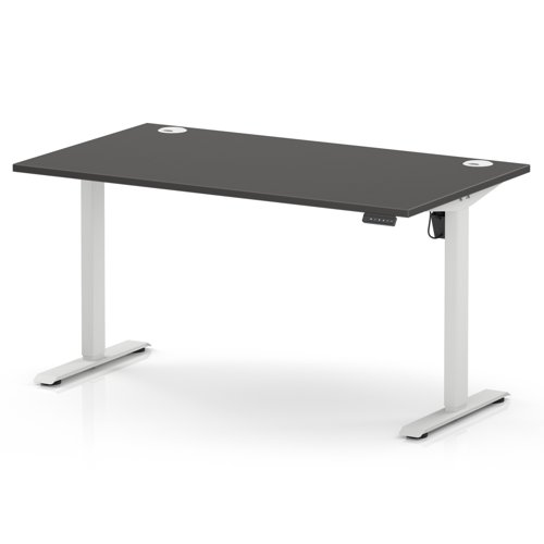 Air Lite 1400 x 800mm Height Adjustable Office Desk Carbon Grey Top Cable Ports White Leg