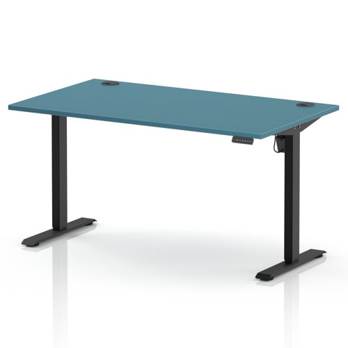 Air Lite 1400 x 800mm Height Adjustable Office Desk Dark Teal Top Cable Ports Black Leg