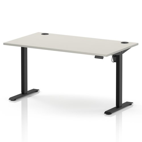 Air Lite 1400 x 800mm Height Adjustable Office Desk Dove Grey Top Cable Ports Black Leg