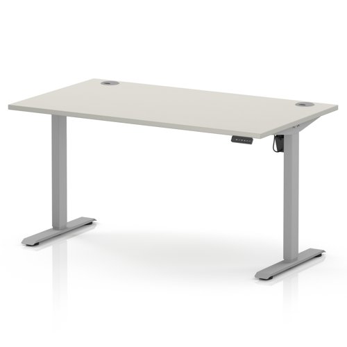Air Lite 1400 x 800mm Height Adjustable Office Desk Dove Grey Top Cable Ports Silver Leg