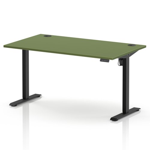 Air Lite 1400 x 800mm Height Adjustable Office Desk Moss Green Top Cable Ports Black Leg