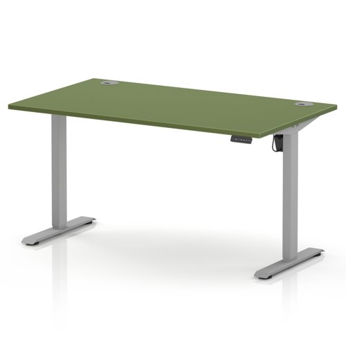 Air Lite 1400 x 800mm Height Adjustable Office Desk Moss Green Top Cable Ports Silver Leg