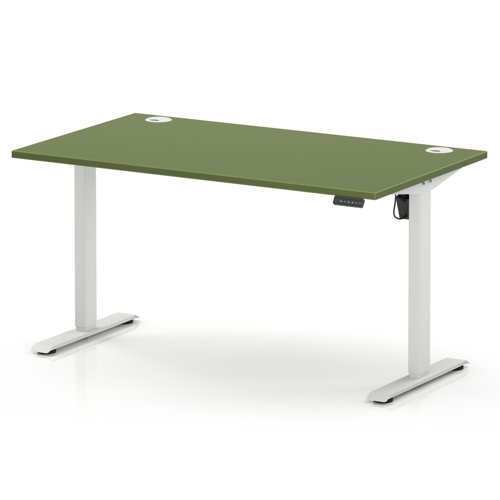 Air Lite 1400 x 800mm Height Adjustable Office Desk Moss Green Top Cable Ports White Leg