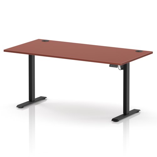 Air Lite 1600 x 800mm Height Adjustable Office Desk Brick Red Top Cable Ports Black Leg