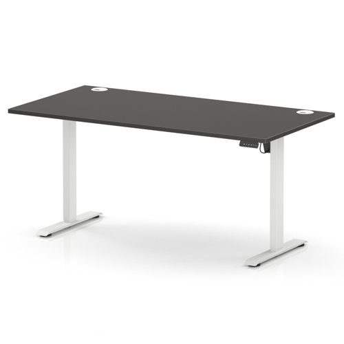 Air Lite 1600 x 800mm Height Adjustable Office Desk Carbon Grey Top Cable Ports White Leg