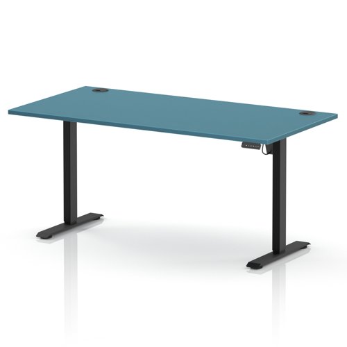 Air Lite 1600 x 800mm Height Adjustable Office Desk Dark Teal Top Cable Ports Black Leg