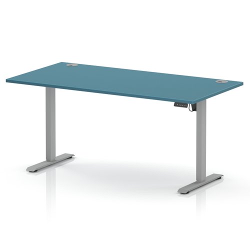 Air Lite 1600 x 800mm Height Adjustable Office Desk Dark Teal Top Cable Ports Silver Leg