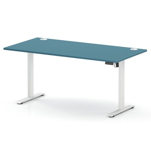 Air Lite 1600 x 800mm Height Adjustable Office Desk Dark Teal Top Cable Ports White Leg