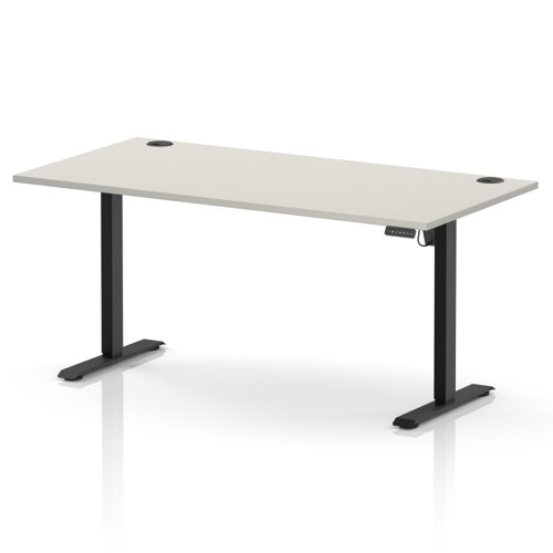 Air Lite 1600 x 800mm Height Adjustable Office Desk Dove Grey Top Cable Ports Black Leg