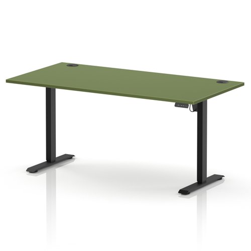 Air Lite 1600 x 800mm Height Adjustable Office Desk Moss Green Top Cable Ports Black Leg