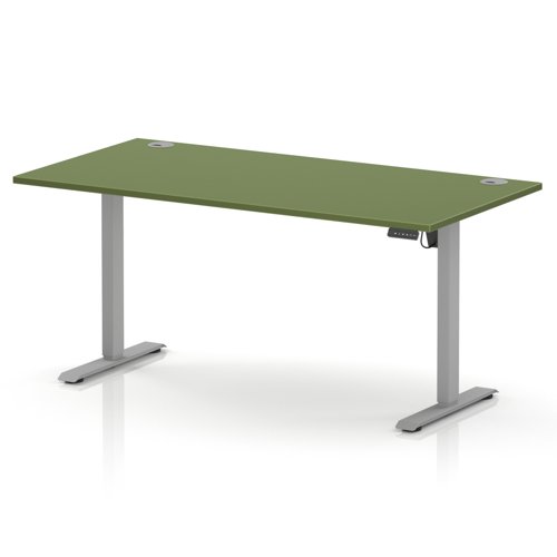 Air Lite 1600 x 800mm Height Adjustable Office Desk Moss Green Top Cable Ports Silver Leg