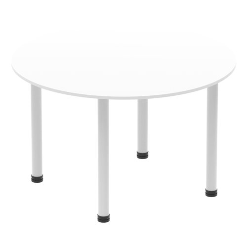 25705DY - Dynamic Impulse 1200mm Round Table White Top Silver Post Leg I000200