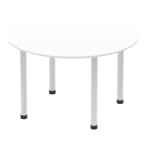 25705DY - Dynamic Impulse 1200mm Round Table White Top Silver Post Leg I000200