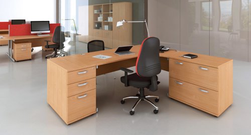 Impulse 1600mm Left Crescent Office Desk Beech Top Silver Cantilever Leg