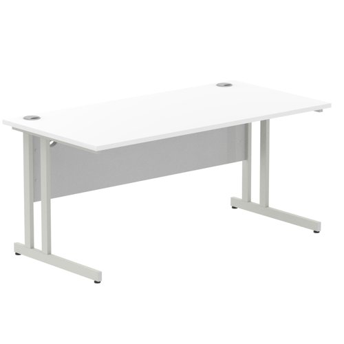 Impulse 1600 x 800mm Straight Office Desk White Top Silver Cantilever Leg