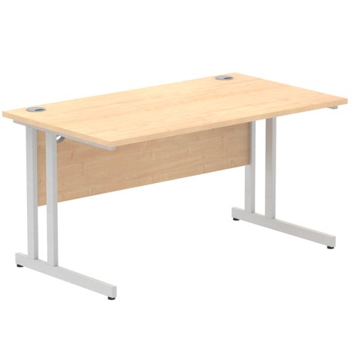 Impulse 1400 x 800mm Straight Office Desk Maple Top Silver Cantilever Leg