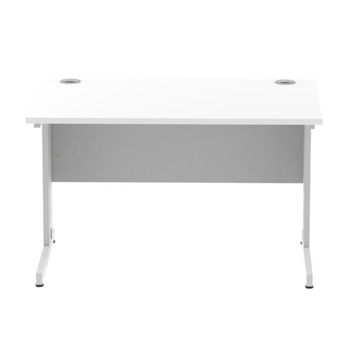 Impulse 1200 x 800mm Straight Office Desk White Top Silver Cable Managed Leg