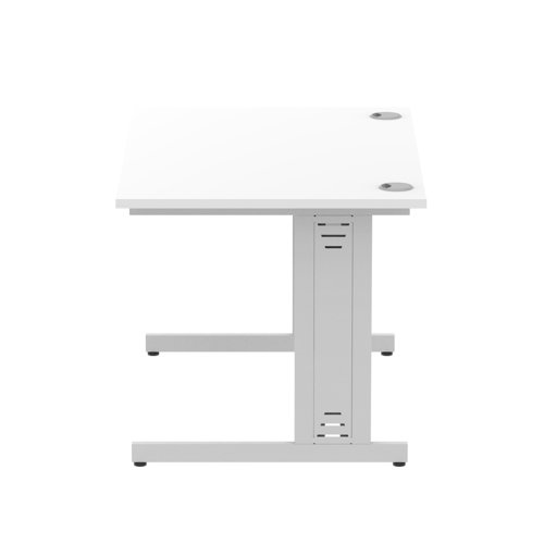 Impulse 1200 x 800mm Straight Office Desk White Top Silver Cable Managed Leg