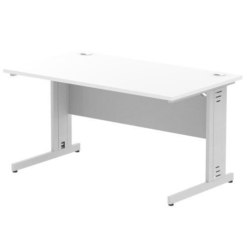 Impulse 1400 x 800mm Straight Office Desk White Top Silver Cable Managed Leg