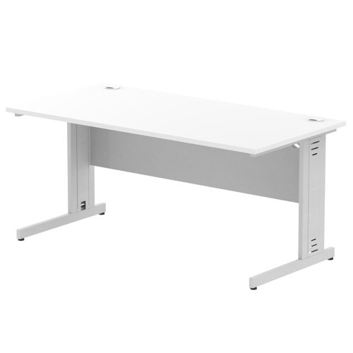 Impulse 1600 x 800mm Straight Office Desk White Top Silver Cable Managed Leg