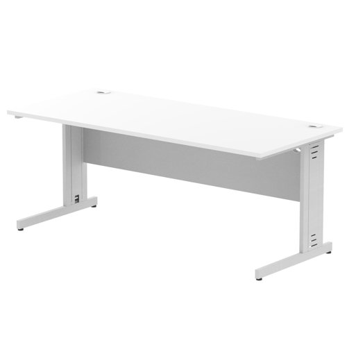 Impulse 1800 x 800mm Straight Desk White Top Silver Cable Managed Leg I000481