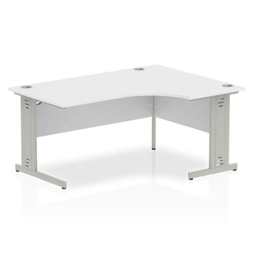 Impulse 1600mm Right Crescent Office Desk White Top Silver Cable Managed Leg