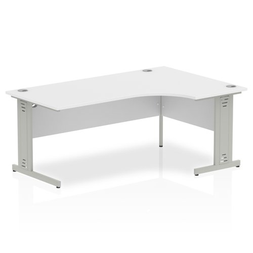 Impulse 1800mm Right Crescent Office Desk White Top Silver Cable Managed Leg