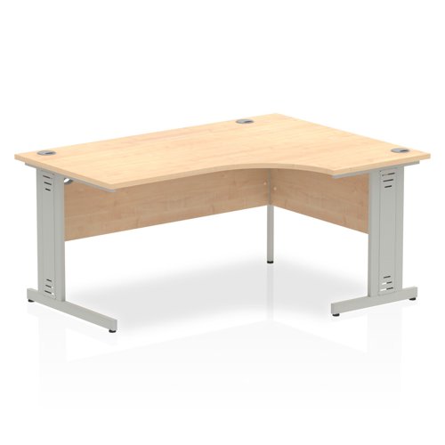 Impulse 1600mm Right Crescent Office Desk Maple Top Silver Cable Managed Leg