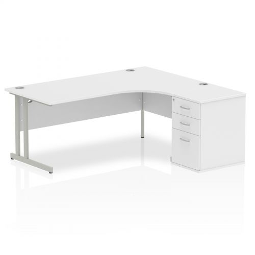 Dynamic Impulse 1800mm Right Crescent Desk White Top Silver Cantilever Leg Workstation 600mm Deep Desk High Pedestal Bundle I000554