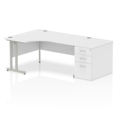 Impulse Left Hand Cantilever Workstation 800 Pedestal Bundle White