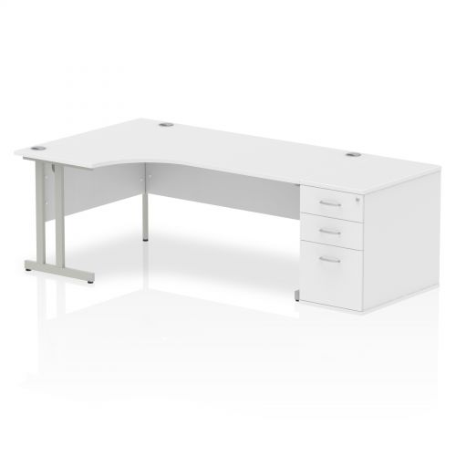 Dynamic Impulse 1800mm Left Crescent Desk White Top Silver Cantilever Leg Workstation 800mm Deep Desk High Pedestal Bundle I000566